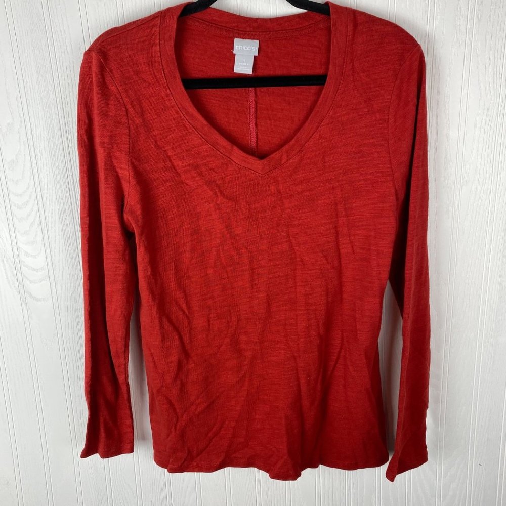 Chico's Red Knit top‎ 100% Cotton size Small